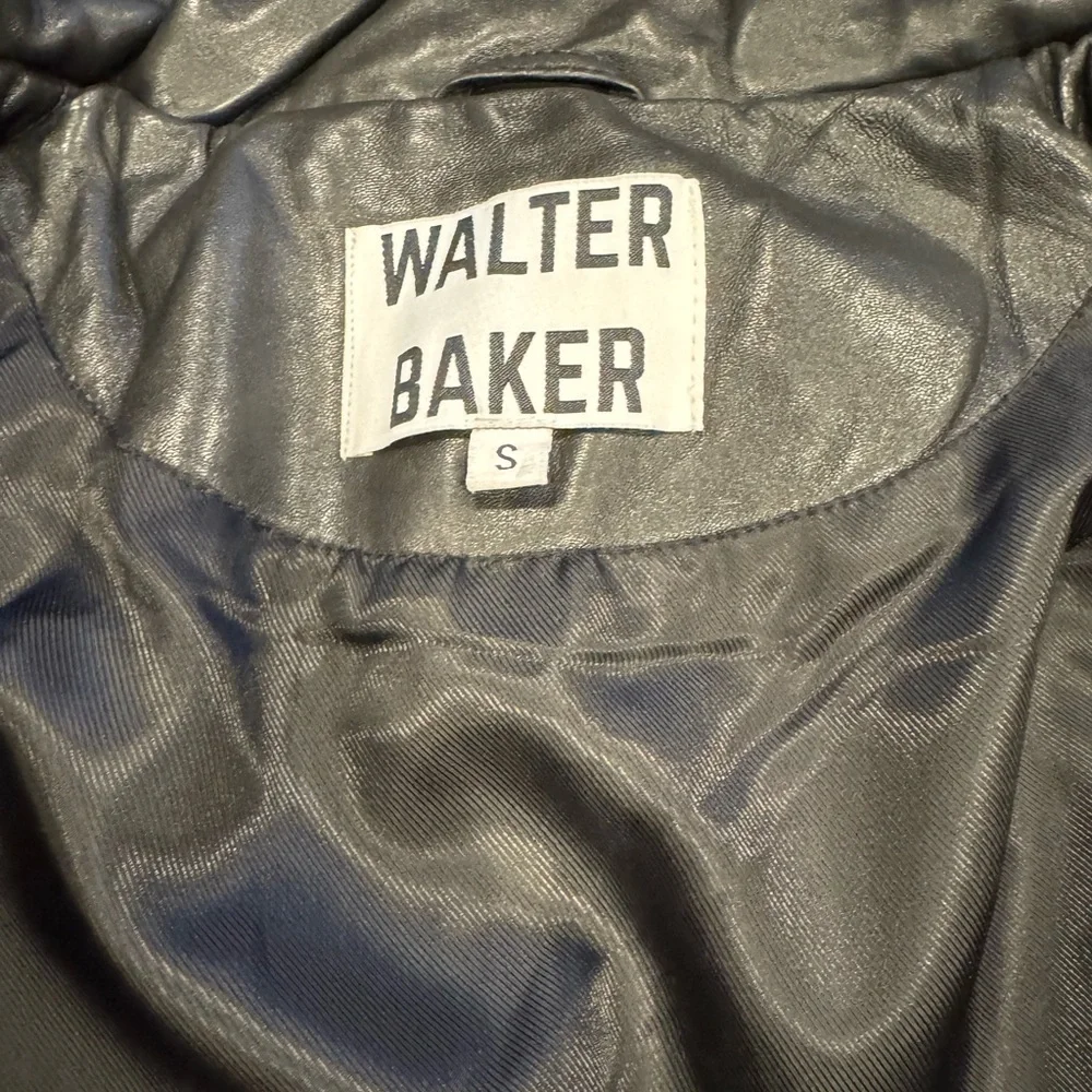 🚨SOLD🚨Walter Baker Black Leather Puffer Jacket with High Collar/Chevron Pattern - Picture 3 of 6